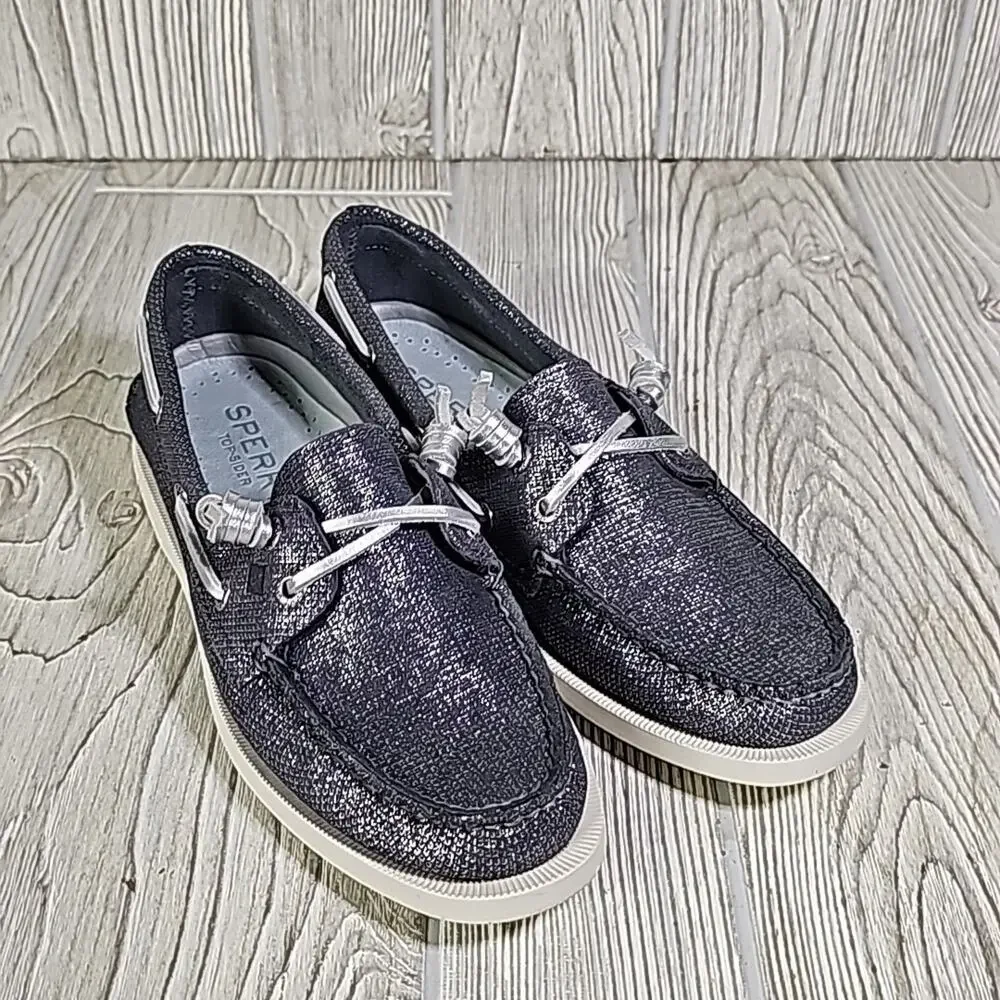 Sperry Vida Metallic Silver Boat Shoes Loafers Womens Size 6.5 NEW